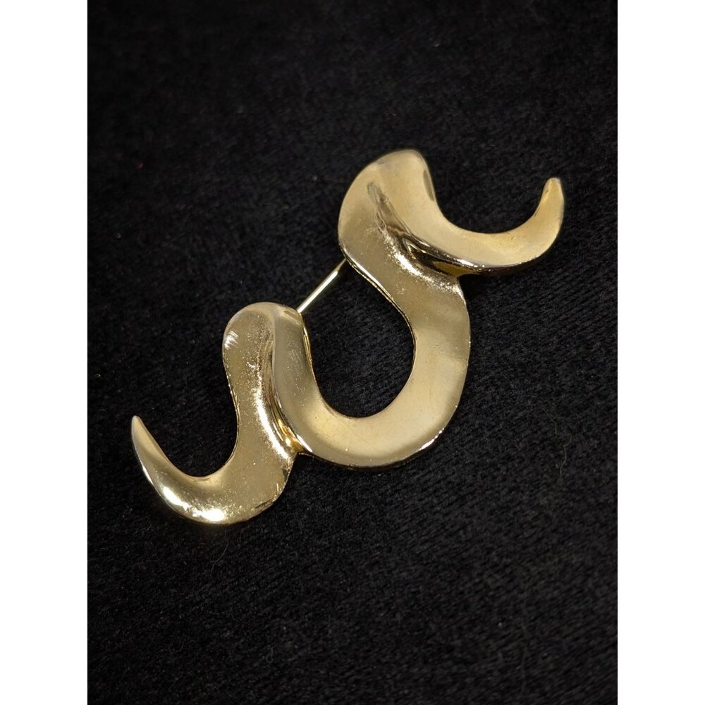 Vintage Gold Tone Abstract Ribbon Brooch Modernist Spiral Polished Classy 8.16.2
